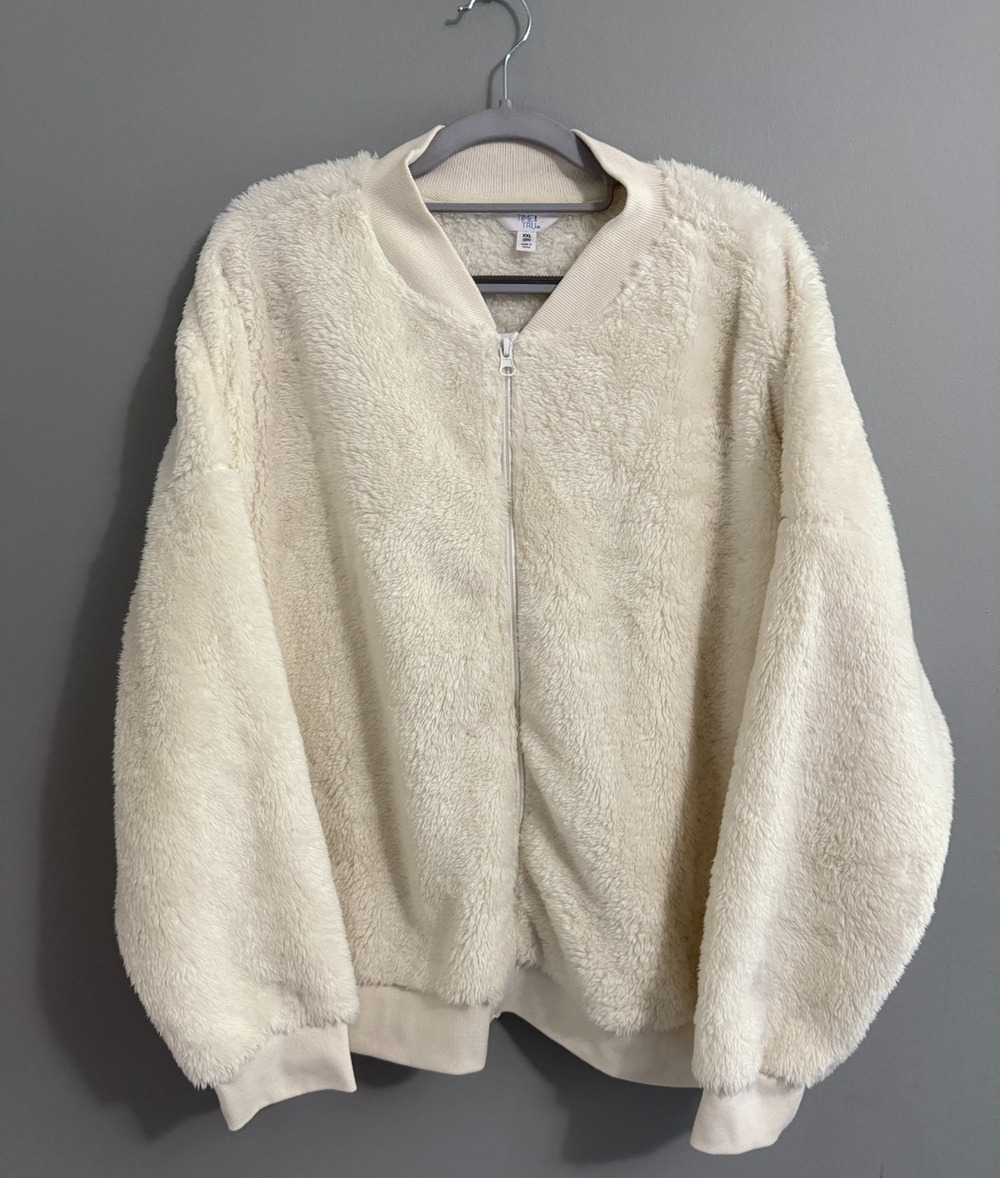 Time and Tru Womens XXL Cream Sherpa Fleece Full Zip Jacket Soft Cozy NWT